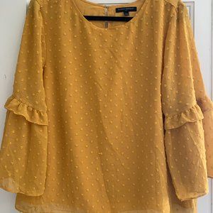 banana republic mustard bell sleeve top with dots